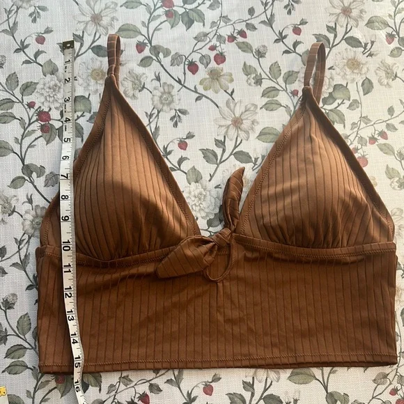 Aerie Ribbed Shine Longline Tie Front Triangle Bikini Top Size XXL - Picture 2 of 9